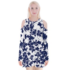 Flowers Garden Textiles Fabric Velvet Long Sleeve Shoulder Cutout Dress by Pakrebo