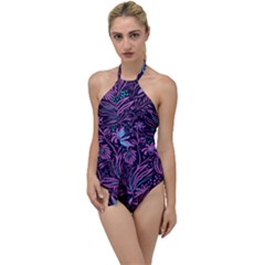 Stamping Pattern Leaves Drawing Go With The Flow One Piece Swimsuit by Pakrebo