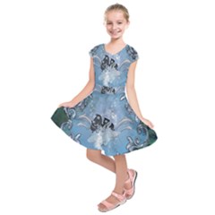 Surfboard With Dolphin Kids  Short Sleeve Dress by FantasyWorld7