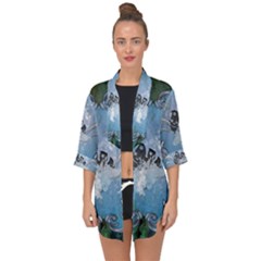 Surfboard With Dolphin Open Front Chiffon Kimono by FantasyWorld7