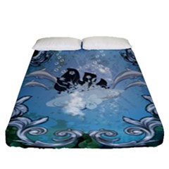 Surfboard With Dolphin Fitted Sheet (queen Size) by FantasyWorld7