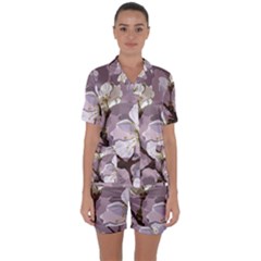 Peach Blossom Seamless Pattern Vector Satin Short Sleeve Pyjamas Set by Sobalvarro