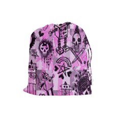 Pink Scene Kid Sketches Drawstring Pouch (large) by ArtistRoseanneJones
