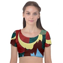 Moonscape Velvet Short Sleeve Crop Top  by bloomingvinedesign
