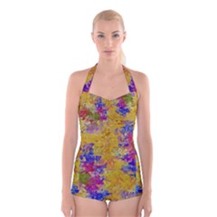 Marble Texture Abstract Abstraction Boyleg Halter Swimsuit  by Pakrebo
