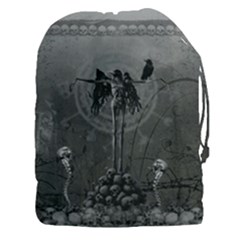 Awesome Crow Skeleton With Skulls Drawstring Pouch (xxxl) by FantasyWorld7
