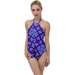 Symmetry Digital Art Pattern Blue Go With The Flow One Piece Swimsuit by Pakrebo