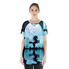 Wonderful Unicorn Silhouette In The Night Skirt Hem Sports Top by FantasyWorld7