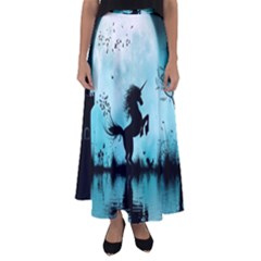Wonderful Unicorn Silhouette In The Night Flared Maxi Skirt by FantasyWorld7