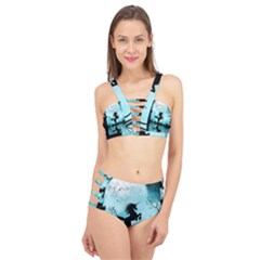 Wonderful Unicorn Silhouette In The Night Cage Up Bikini Set by FantasyWorld7