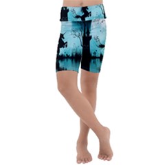 Wonderful Unicorn Silhouette In The Night Kids  Lightweight Velour Cropped Yoga Leggings by FantasyWorld7
