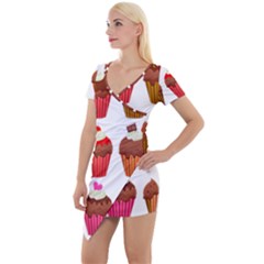 Chocolate Cake Muffin Short Sleeve Asymmetric Mini Dress by Bajindul