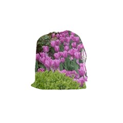 Late April Purple Tulip Drawstring Pouch (small) by Riverwoman