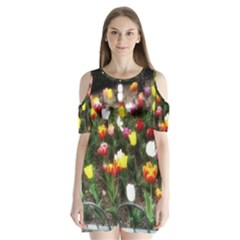 Tulips  Shoulder Cutout Velvet One Piece by Riverwoman