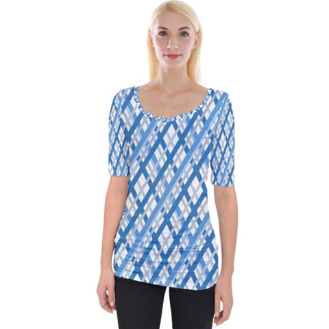 Geometric Overlay Blue Wide Neckline Tee by Bajindul