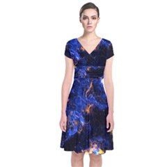 Universe Exploded Short Sleeve Front Wrap Dress by WensdaiAmbrose
