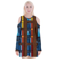 Architecture Color Colour Windows Velvet Long Sleeve Shoulder Cutout Dress by Pakrebo