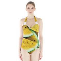 Sliced Watermelon Lot Halter Swimsuit by Pakrebo