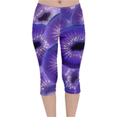 Sliced Kiwi Fruits Purple Velvet Capri Leggings  by Pakrebo