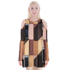 Architectural Design Architecture Building Colors Velvet Long Sleeve Shoulder Cutout Dress by Pakrebo