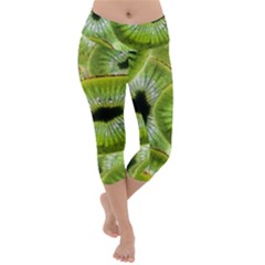 Sliced Kiwi Fruits Green Lightweight Velour Capri Yoga Leggings by Pakrebo