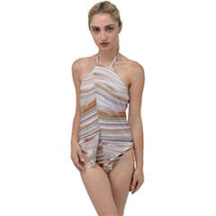 Brown And Yellow Abstract Painting Go With The Flow One Piece Swimsuit by Pakrebo