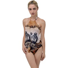 Awesome Skeleton With Skulls Go With The Flow One Piece Swimsuit by FantasyWorld7