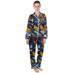 Colorful Birds In Nature Satin Long Sleeve Pyjamas Set by Sobalvarro
