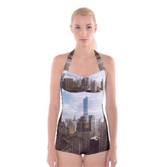 Architectural Design Architecture Buildings City Boyleg Halter Swimsuit  by Pakrebo