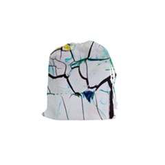 White And Multicolored Illustration Drawstring Pouch (small) by Wegoenart