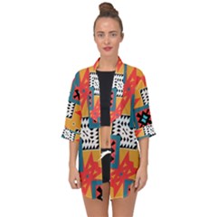 Shapes On A Brown Background Pattern              Open Front Chiffon Kimono by LalyLauraFLM