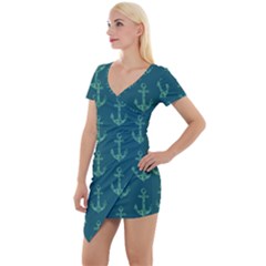 Mermaid Anchors Short Sleeve Asymmetric Mini Dress by VeataAtticus