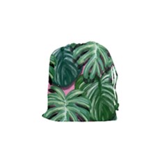 Painting Leaves Tropical Jungle Drawstring Pouch (small) by Simbadda