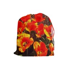 Orange Tulips At The Commons Drawstring Pouch (large) by Riverwoman