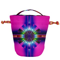 Abstract Art Fractal Creative Pink Drawstring Bucket Bag by Sudhe