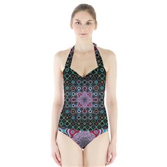 Digital Art Background Colors Halter Swimsuit by Sudhe