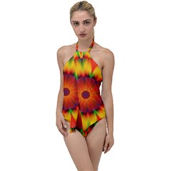 Abstract Digital Art Artwork Yellow Go With The Flow One Piece Swimsuit by Pakrebo