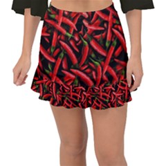 Red Chili Peppers Pattern  Fishtail Mini Chiffon Skirt by bloomingvinedesign