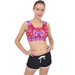 Texture Surface Orange Pink V-back Sports Bra by Mariart