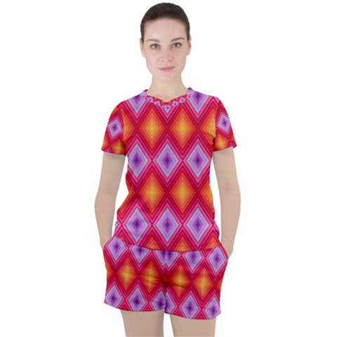 Texture Surface Orange Pink Women s Tee And Shorts Set by Mariart