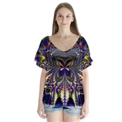 Abstract Art Artwork Fractal Design Art Pattern V-neck Flutter Sleeve Top by Pakrebo
