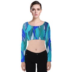 Wavy Blue Velvet Long Sleeve Crop Top by bloomingvinedesign