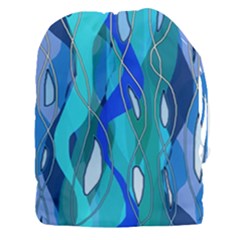 Wavy Blue Drawstring Pouch (xxxl) by bloomingvinedesign