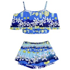 Lemonade Pattern Kids  Off Shoulder Skirt Bikini by bloomingvinedesign