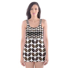 Coffee Beans Pattern Illustrator Skater Dress Swimsuit by Wegoenart