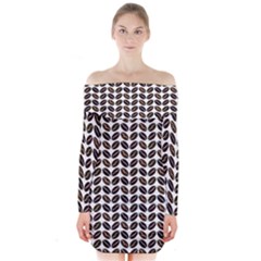 Coffee Beans Pattern Illustrator Long Sleeve Off Shoulder Dress by Wegoenart