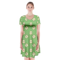 Happy Toast Green Short Sleeve V-neck Flare Dress by snowwhitegirl
