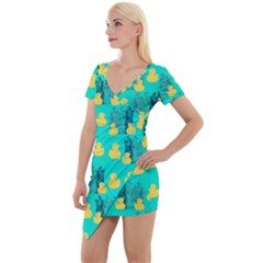 Little Yellow Duckies Short Sleeve Asymmetric Mini Dress by VeataAtticus