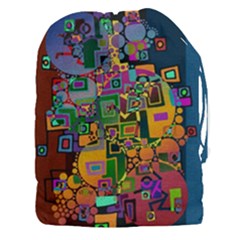 Modern Geometric Art   Dancing In The City Background Solid Dark Blue Drawstring Pouch (xxxl) by EDDArt