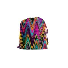 Multicolored Wave Distortion Zigzag Chevrons 2 Background Color Solid Black Drawstring Pouch (small) by EDDArt